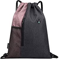 Los mejores  - LIVACASA Mochilas de Cuerdas Mujer Hombre Toma USB para Auriculares con Bolsillos Mallas para Botellas Tela Oxford Bolsa…